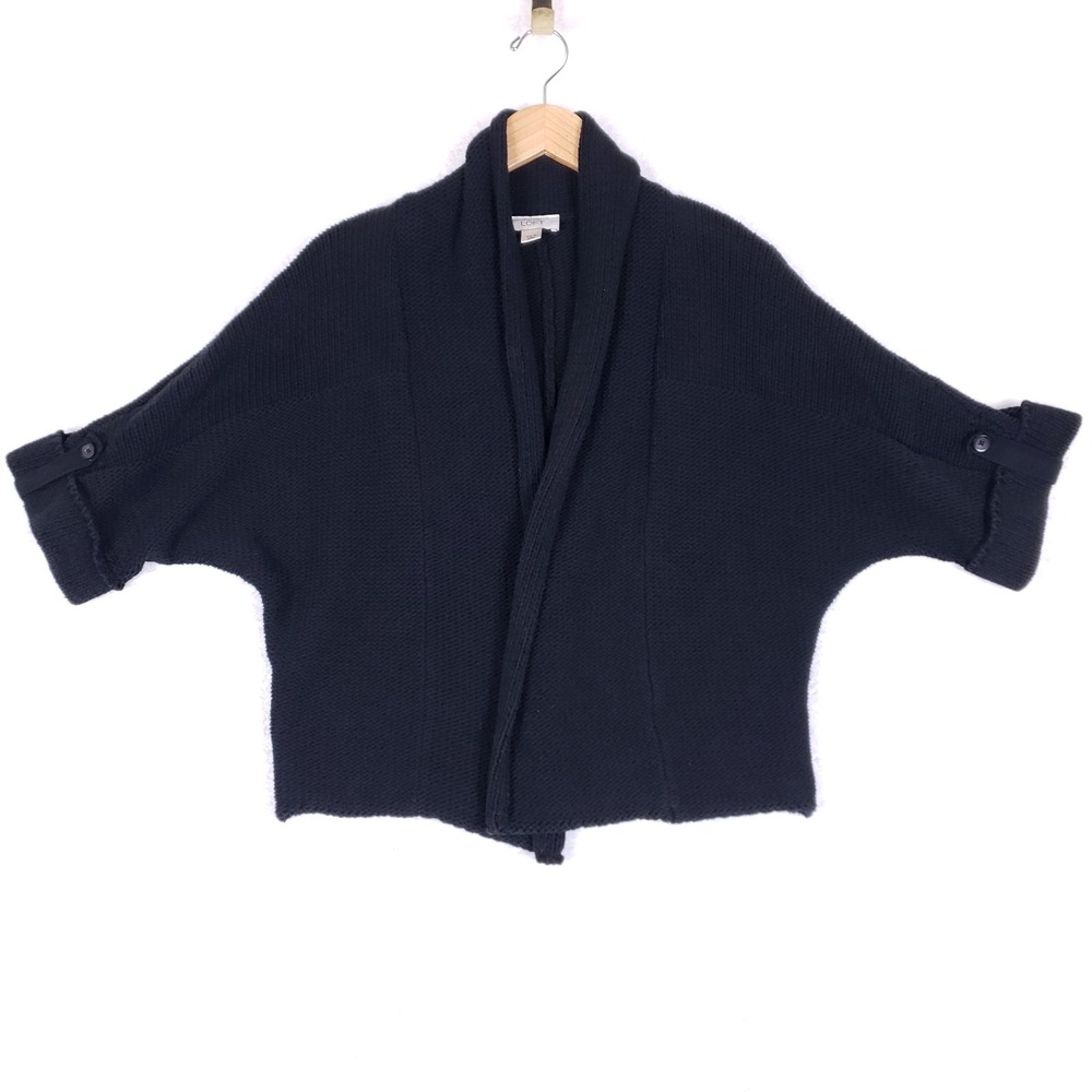Ann Taylor Loft Black Cotton‎ Dolman Sleeve Open Front Cardigan XS/S Minimalist
